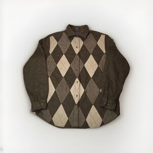FACONNABLE Goldberg Designer Mens XL Brown Wool Argyle Diamond Patchwork EUC